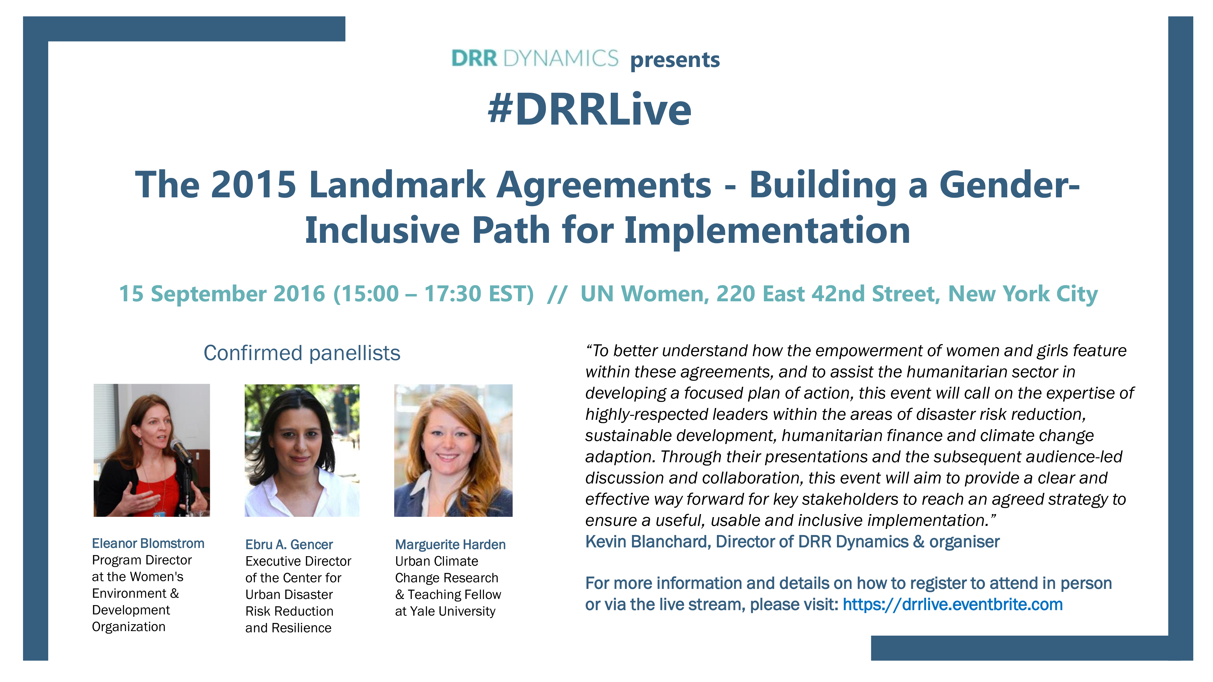 CUDRR+R presents at the #DRRLive Conference: The 2015 Landmark Agreements – Building a Gender-Inclusive Path for Implementation